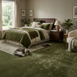 Velvet Moss Sovereign – Premium Soft-Touch Bedroom Carpet