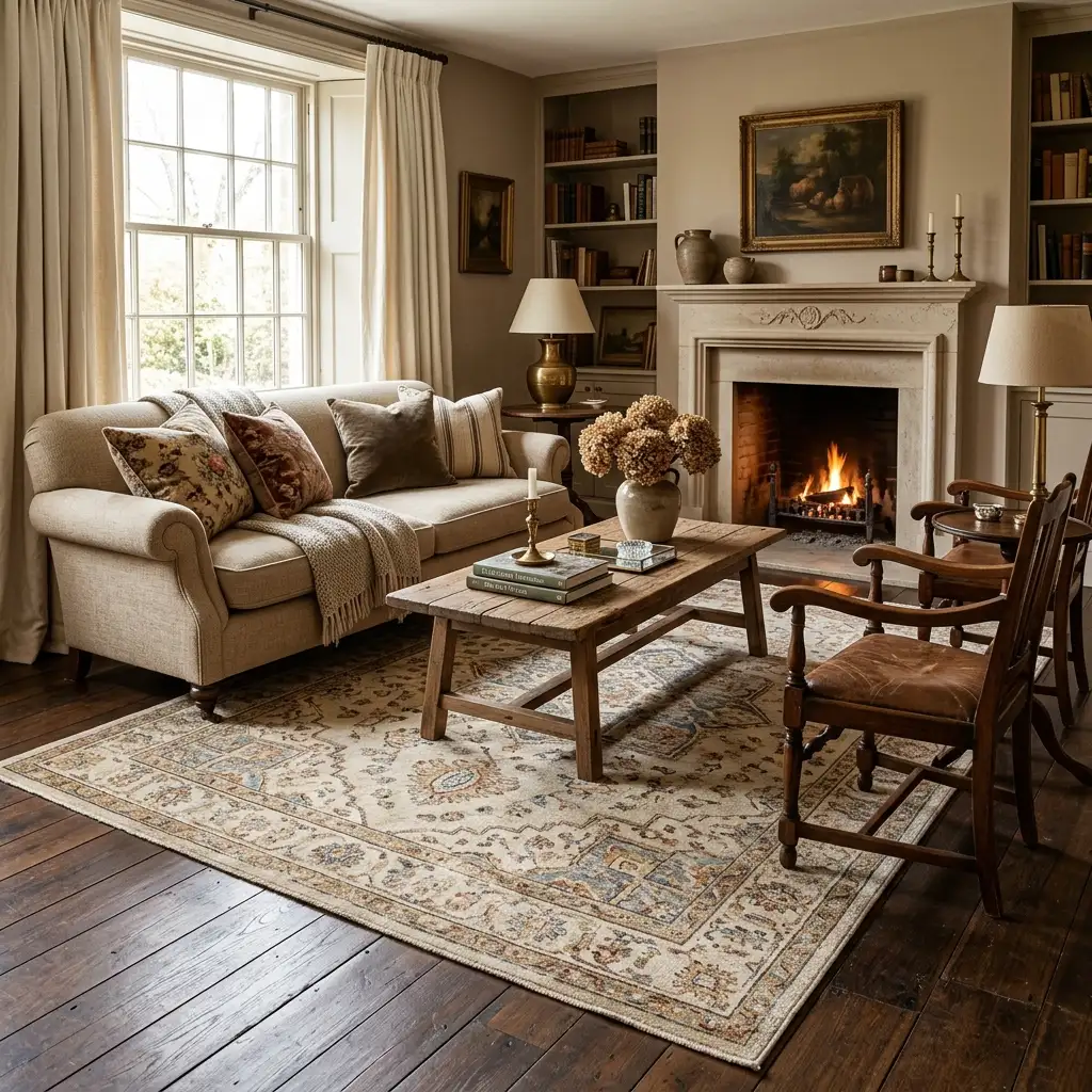 Vintage Beige-230 – Antique Wash Traditional Living Room Rug - Image 2
