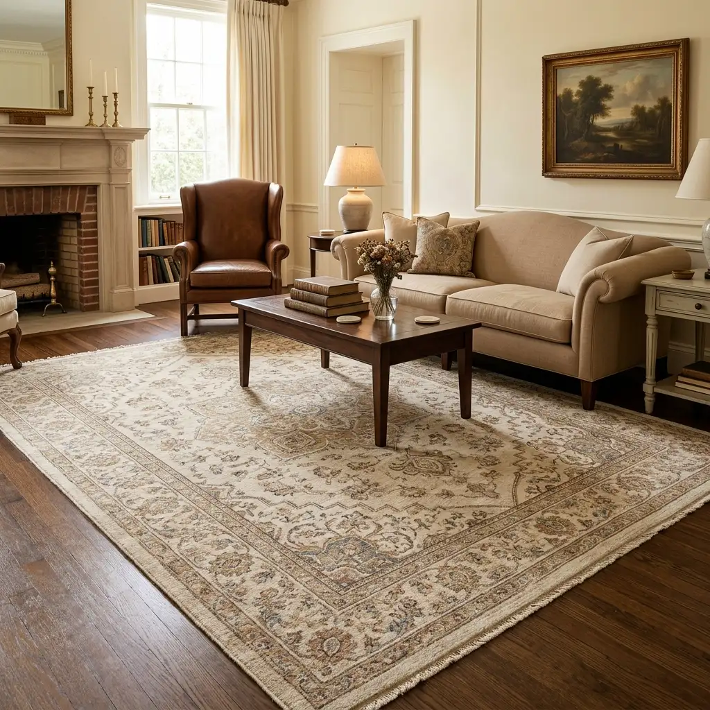 Vintage Beige-230 – Antique Wash Traditional Living Room Rug - Image 3