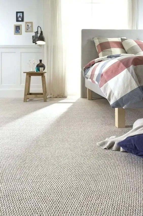 Cream Color Sisal Carpet Installed in a Bedroom