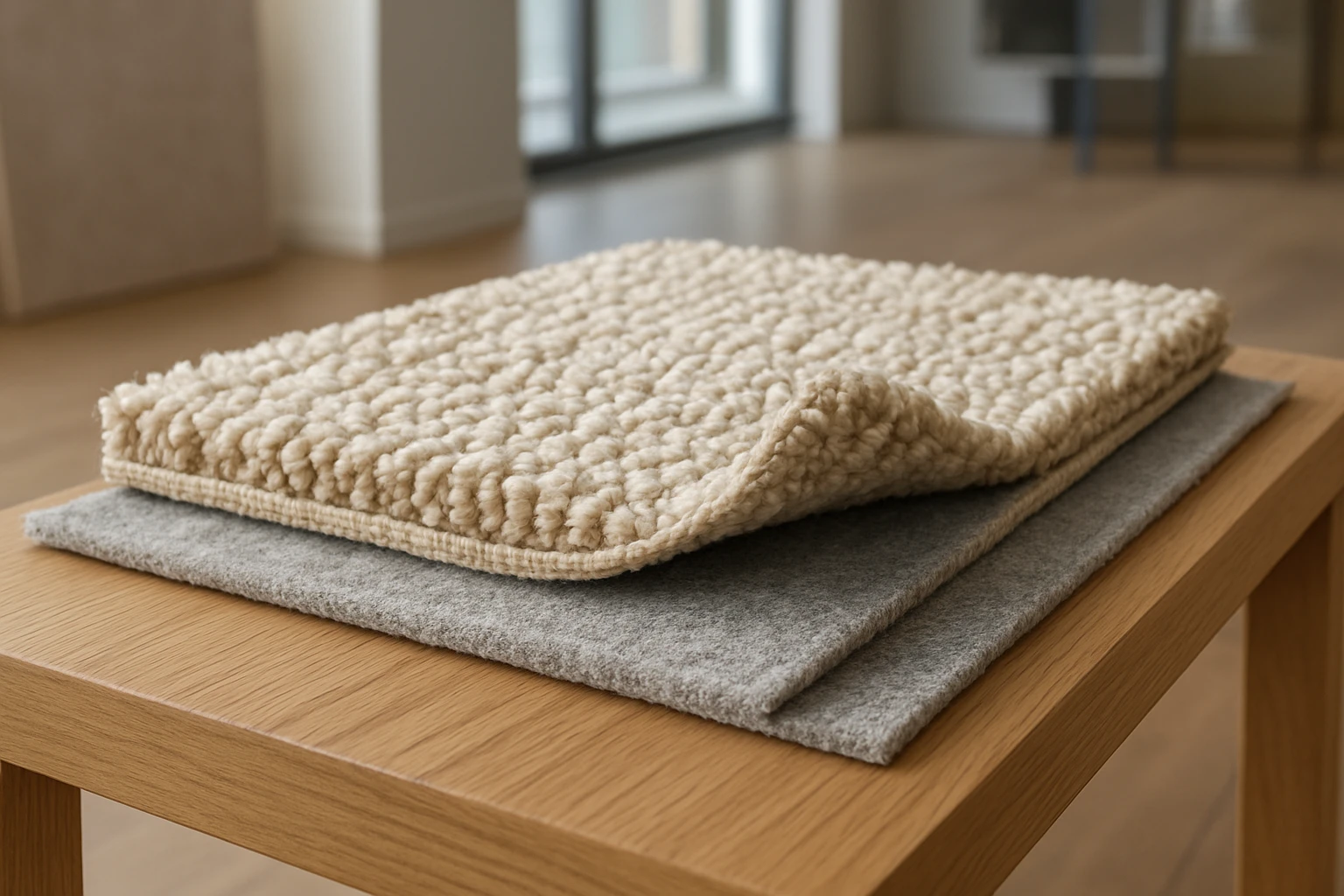 Wool carpet and underlay showing cushioned layers